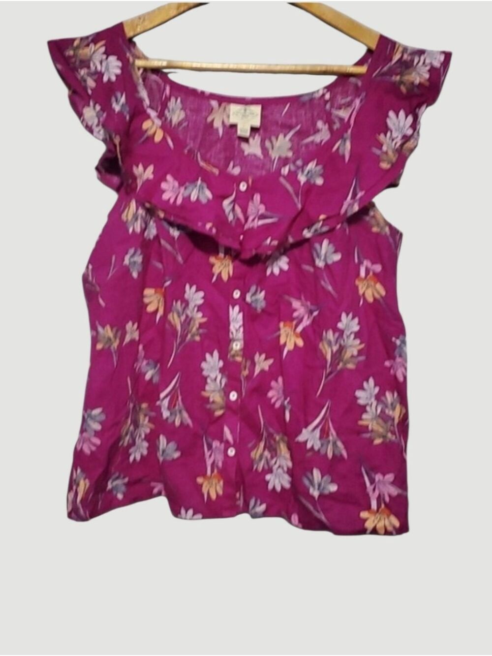 St. John's Bay linen blend top womens sz large fushia pink orange floral Summer